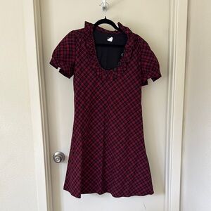 Jcrew Red and Black Plaid Dress with Ruffle Collar